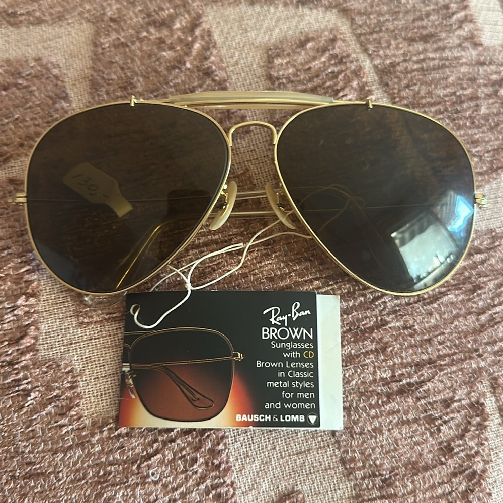 Vintage Ray-Ban Gold and Brown Aviator Sunglasses 1970s